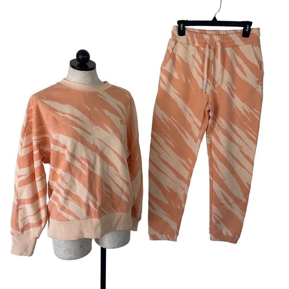 Sweaty Betty Womens Sweatshirt Pants Set Size Small Peach Animal Print Fleece